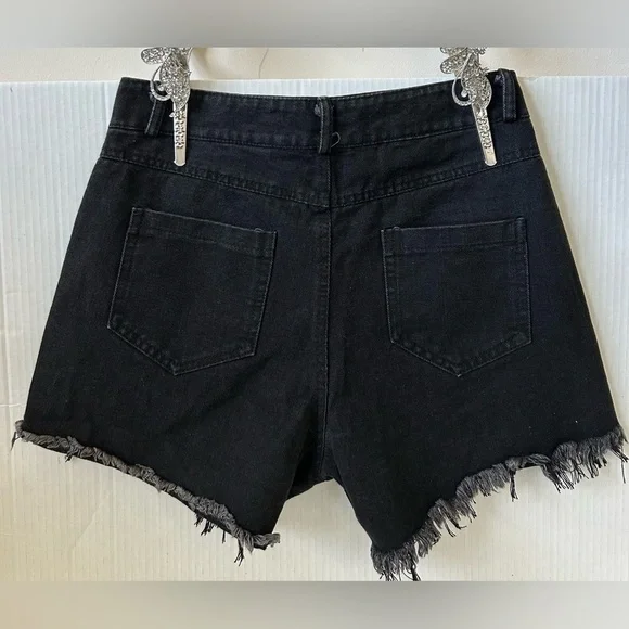 NWT CASHMERE & CHAMPAGNE DIAMOND TASSELS RIPPED DENIM SHORTS Sz. S - Picture 9 of 14